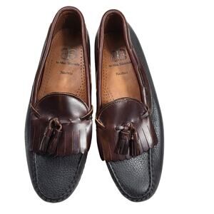 Allen Edmonds Nashua two-tone black brown leather kiltie tassel loafers size 10